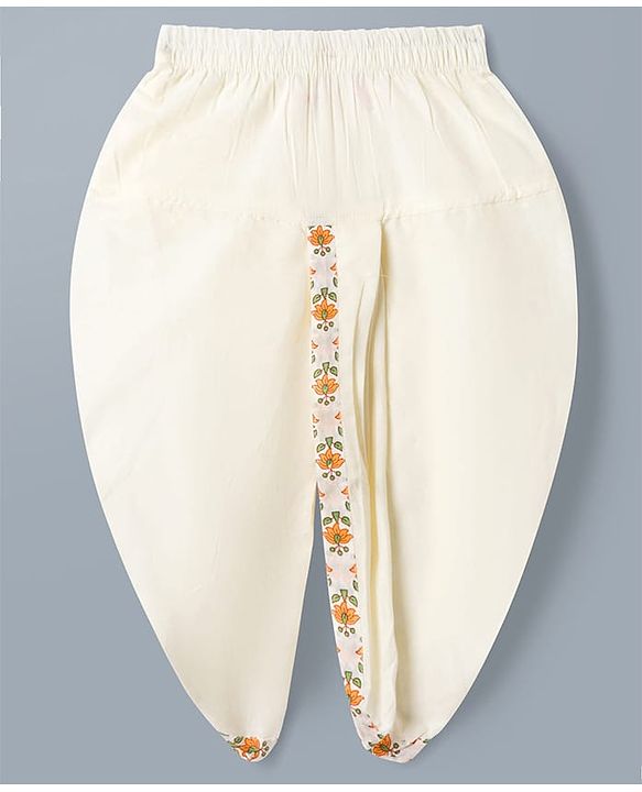 Babyhug 100% Cotton Cambric Woven Full Sleeves Kurta Dhoti Set with Floral Print - Off White