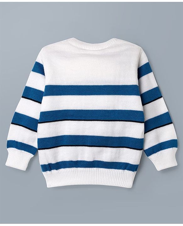 Babyhug Knit Full Sleeves Striped Sweater Set - Blue & White