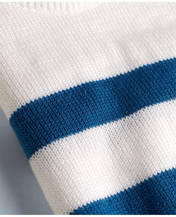 Babyhug Knit Full Sleeves Striped Sweater Set - Blue & White