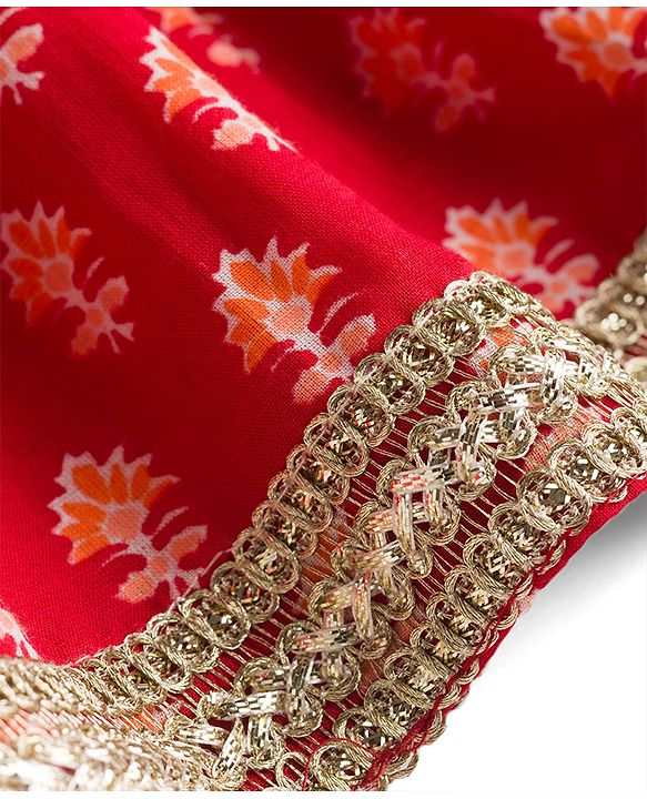 Babyhug 100% Cotton Woven Half Sleeves Hakkoba Printed Ethnic Dress - Red