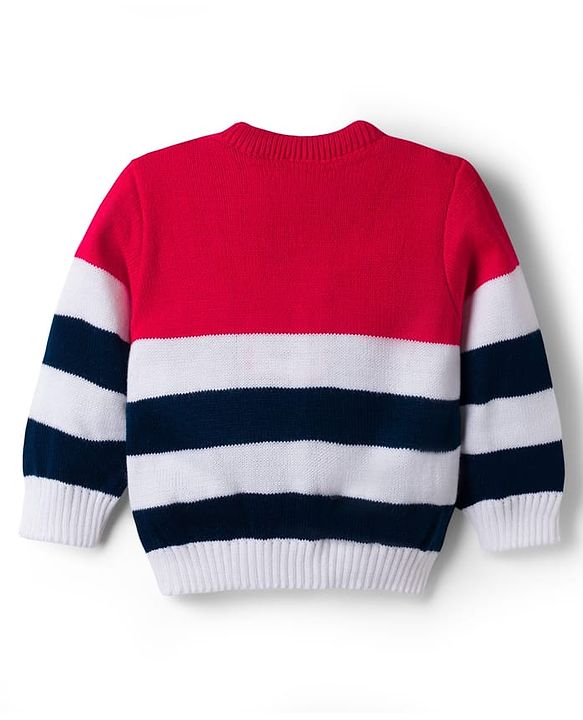 Babyhug Knit Full Sleeves Striped Sweater Set - Navy Blue & Red