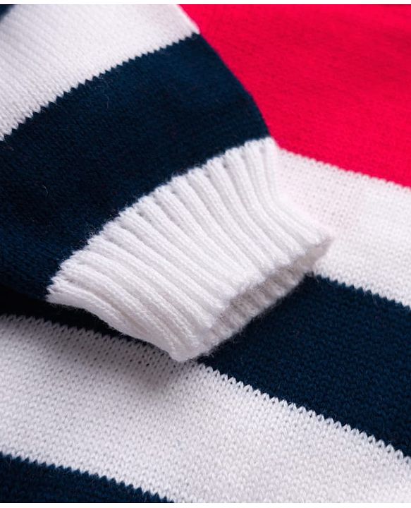 Babyhug Knit Full Sleeves Striped Sweater Set - Navy Blue & Red