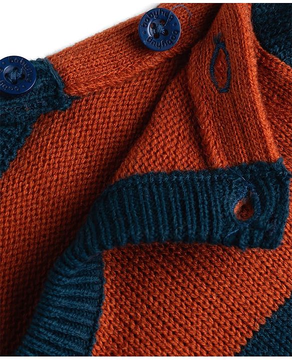 Babyhug Knit Full Sleeves Striped  Sweater Set - Rust & Navy