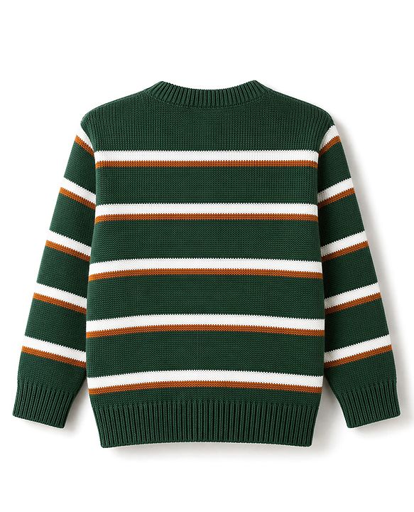 Babyhug Knit Full Sleeves Striped Sweater Set - Dark Green