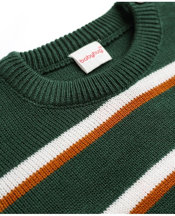 Babyhug Knit Full Sleeves Striped Sweater Set - Dark Green