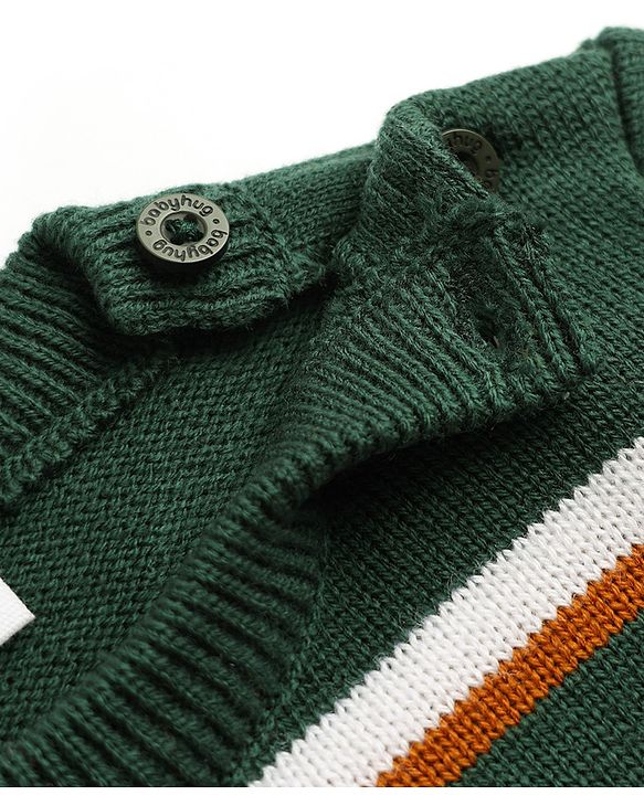 Babyhug Knit Full Sleeves Striped Sweater Set - Dark Green