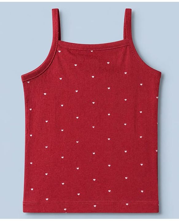 Babyhug 100% Cotton Single Jersey Knit Slips with Singlet and Bow Hearts Print Pack of 3 - Red White Olive Green