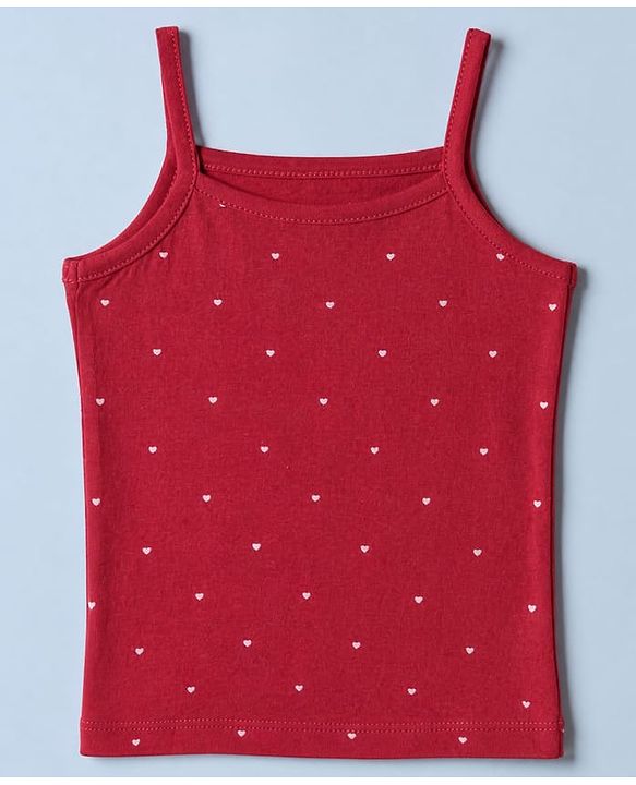 Babyhug 100% Cotton Single Jersey Knit Slips with Singlet and Bow Hearts Print Pack of 3 - Red White Olive Green