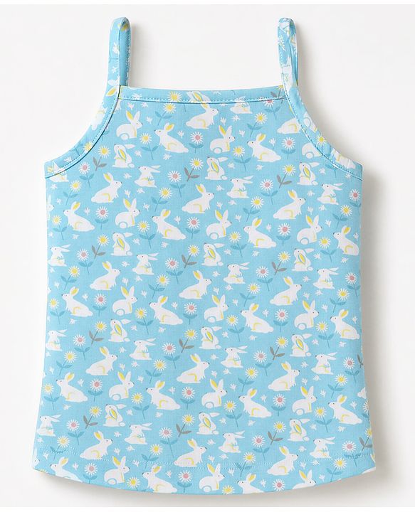 Babyhug 100% Cotton Single Jersey Knit Sleeveless Striped Slips With Bunny Print Pack of 3 - Yellow, Light Blue & White