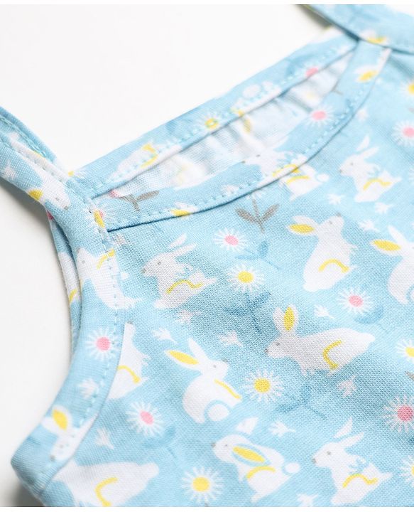 Babyhug 100% Cotton Single Jersey Knit Sleeveless Striped Slips With Bunny Print Pack of 3 - Yellow, Light Blue & White