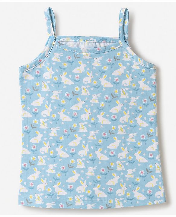 Babyhug 100% Cotton Single Jersey Knit Sleeveless Striped Slips With Bunny Print Pack of 3 - Yellow, Light Blue & White