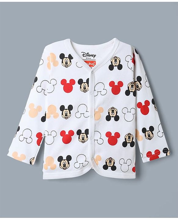 Babyhug Disney 100% Cotton Interlock Knit Full Sleeves Jhablas with Mickey Mouse Print Pack of 3 - Red Peach White