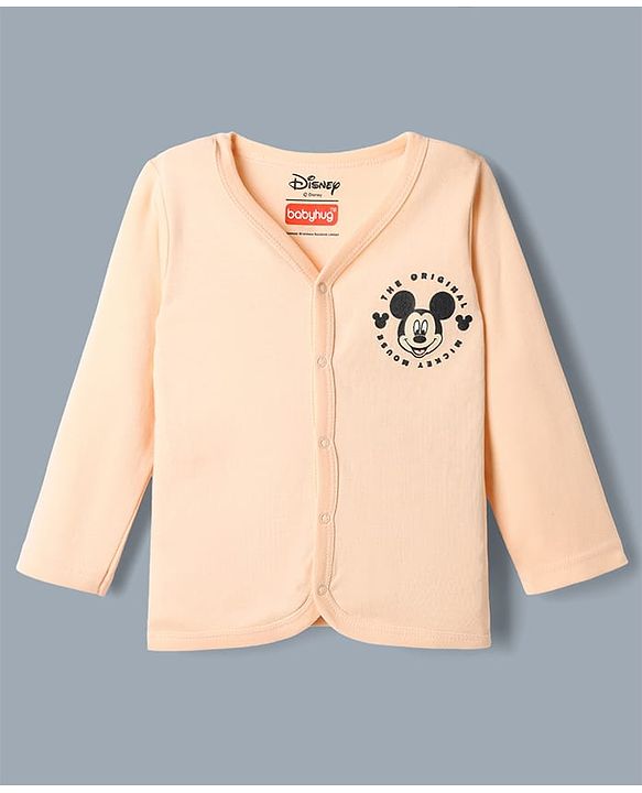 Babyhug Disney 100% Cotton Interlock Knit Full Sleeves Jhablas with Mickey Mouse Print Pack of 3 - Red Peach White