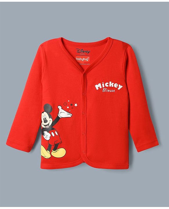 Babyhug Disney 100% Cotton Interlock Knit Full Sleeves Jhablas with Mickey Mouse Print Pack of 3 - Red Peach White