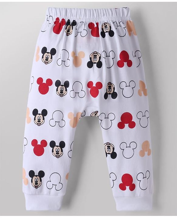 Babyhug Disney 100% Cotton Interlock Knit Full Length Diaper Leggings with Mickey Mouse Print Pack Of 3 - White, Red & Peach