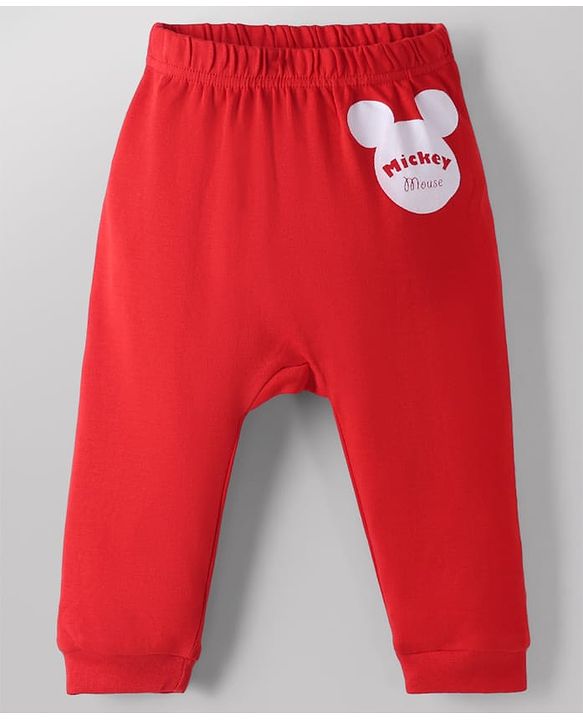 Babyhug Disney 100% Cotton Interlock Knit Full Length Diaper Leggings with Mickey Mouse Print Pack Of 3 - White, Red & Peach