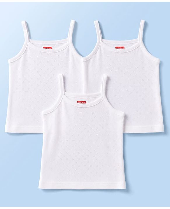 Babyhug 100% Cotton Knit Solid Colour Sleeveless Slips Pack of 3 - White