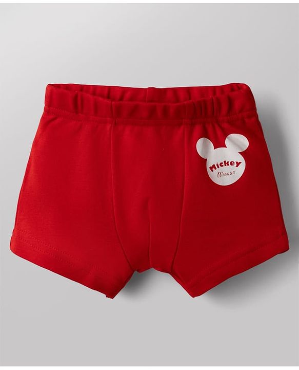 Babyhug Disney 100% Cotton Interlock Knit Briefs with Mickey Mouse Graphic Print Pack of 3 - Red, Peach & White