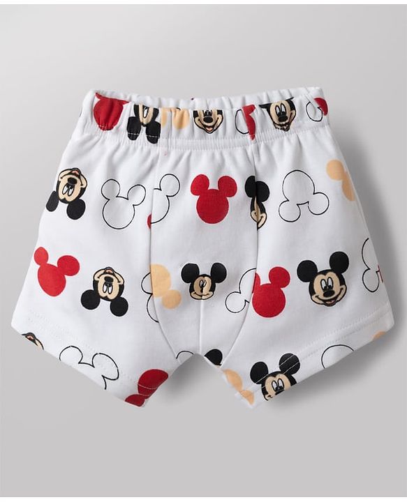 Babyhug Disney 100% Cotton Interlock Knit Briefs with Mickey Mouse Graphic Print Pack of 3 - Red, Peach & White