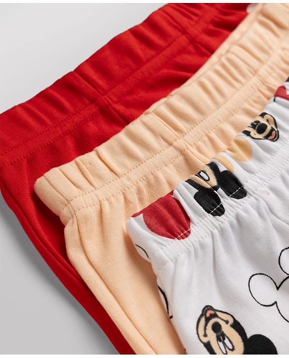 Babyhug Disney 100% Cotton Interlock Knit Briefs with Mickey Mouse Graphic Print Pack of 3 - Red, Peach & White