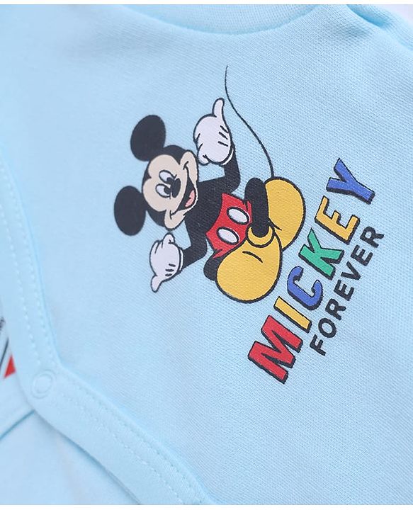 Babyhug Disney 100% Cotton Interlock Knit Full Sleeves Front Open Jhablas with Mickey Mouse Graphic Print Pack of 2 - Light Blue, White
