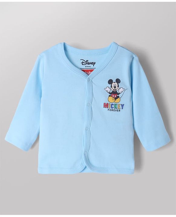 Babyhug Disney 100% Cotton Interlock Knit Full Sleeves Front Open Jhablas with Mickey Mouse Graphic Print Pack of 2 - Light Blue, White