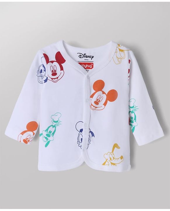 Babyhug Disney 100% Cotton Interlock Knit Full Sleeves Front Open Jhablas with Mickey Mouse Graphic Print Pack of 2 - Light Blue, White