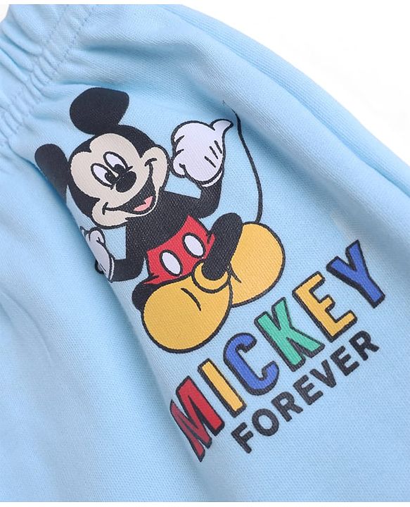 Babyhug Disney 100% Cotton Interlock Knit Full Length Diaper Leggings with Mickey Mouse Print Pack Of 2 - White & Light Blue