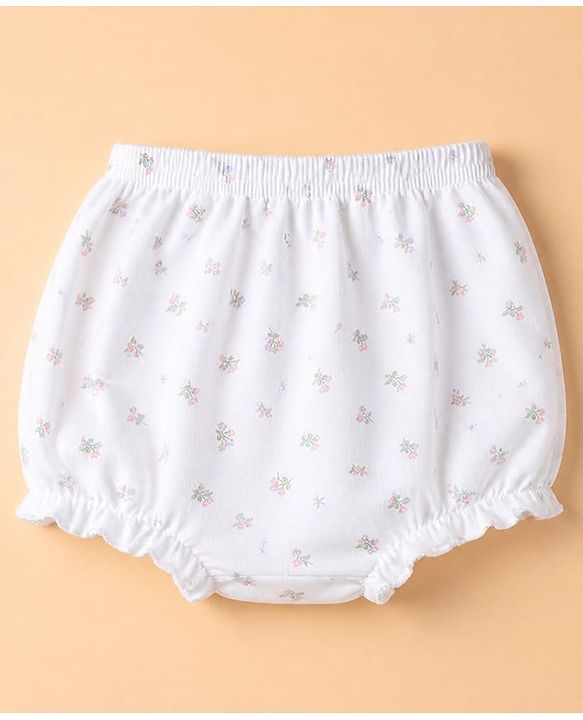 Babyhug 100% Cotton Single Jersey Knit Antibacterial Bloomers With Floral Print Pack of 3 - Purple White & Pink
