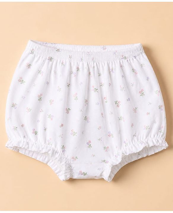 Babyhug 100% Cotton Single Jersey Knit Antibacterial Bloomers With Floral Print Pack of 3 - Purple White & Pink