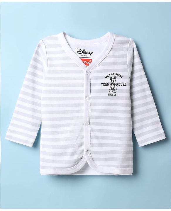 Babyhug Disney 100% Cotton Interlock Knit Full Sleeves Jhablas With Mickey Mouse Print Pack Of 2 - White & Beige