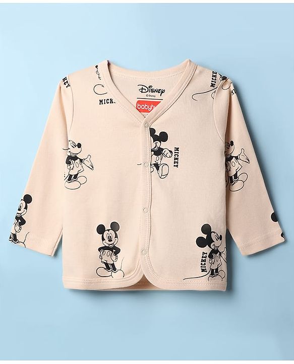 Babyhug Disney 100% Cotton Interlock Knit Full Sleeves Jhablas With Mickey Mouse Print Pack Of 2 - White & Beige