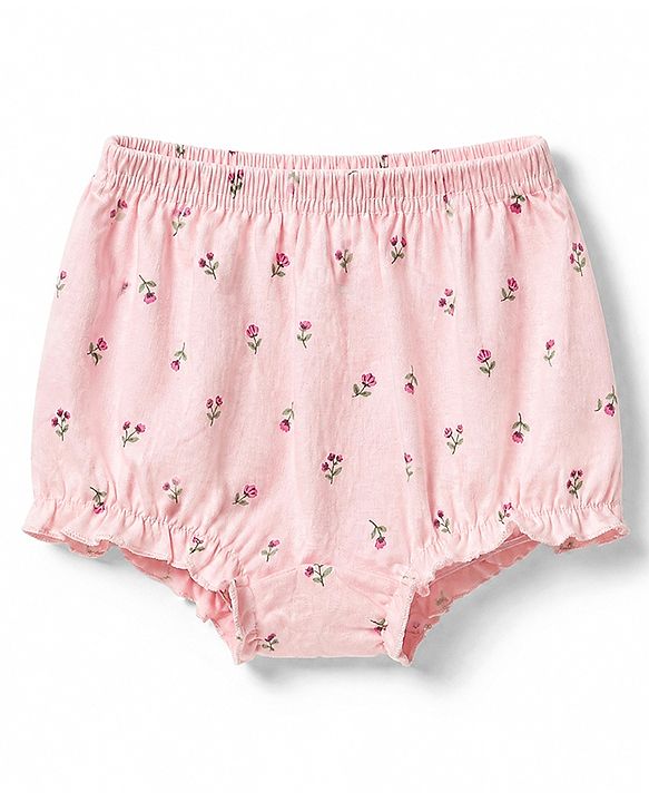 Babyhug 100% Cotton Knit Antibacterial Bloomers with Floral Print Pack of 3 - Red & Pink