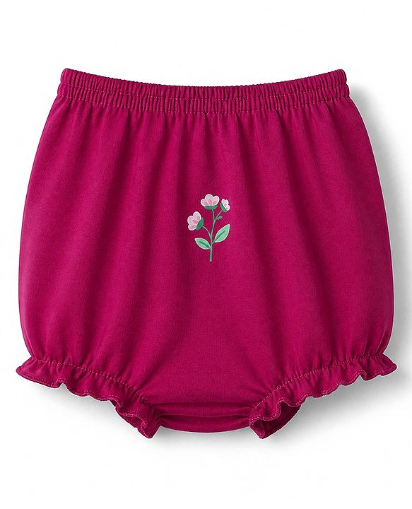 Babyhug 100% Cotton Knit Antibacterial Bloomers with Floral Print Pack of 3 - Red & Pink