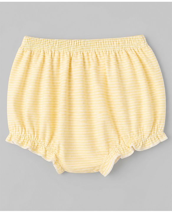 Babyhug 100% Cotton Single Jersey Knit Antibacterial Bloomers with Floral Bunny Print & Stripes Pack of 3 - White Yellow Blue