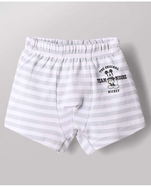 Babyhug Disney 100% Cotton Interlock Knit Trunks with Stripes & Mickey Mouse Print Pack of 2 - White & Peach