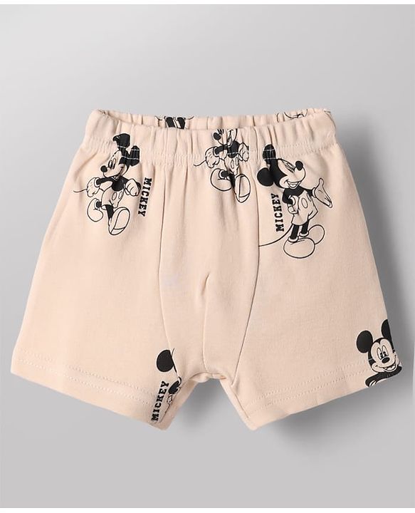 Babyhug Disney 100% Cotton Interlock Knit Trunks with Stripes & Mickey Mouse Print Pack of 2 - White & Peach