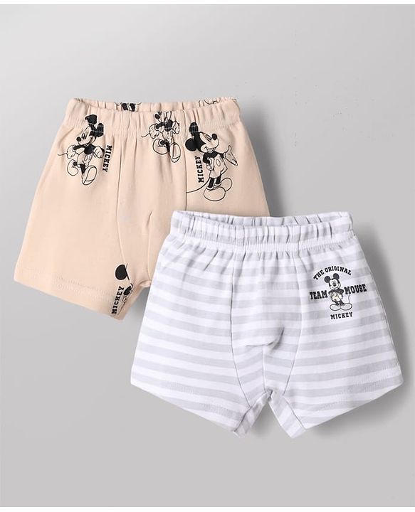 Babyhug Disney 100% Cotton Interlock Knit Trunks with Stripes & Mickey Mouse Print Pack of 2 - White & Peach