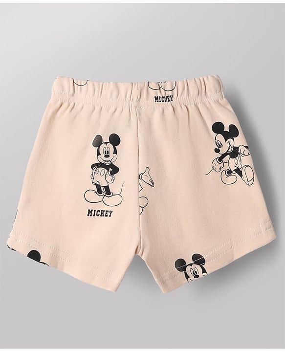 Babyhug Disney 100% Cotton Interlock Knit Trunks with Stripes & Mickey Mouse Print Pack of 2 - White & Peach