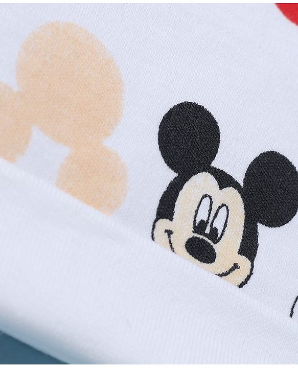 Babyhug Disney 100% Cotton Interlock Knit Cap Mittens & Booties with Mickey Mouse Graphic Print White - Diameter 14.5 cm