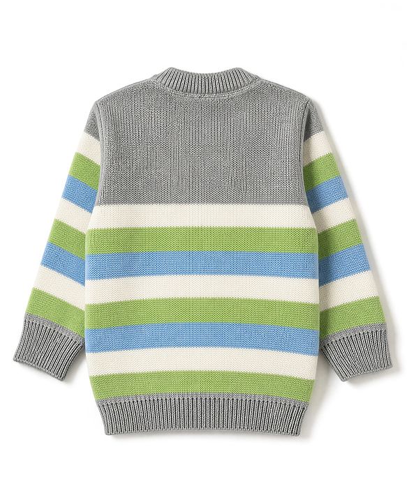 Babyhug Knit Full Sleeves Striped Sweater Set - Light Green & Grey