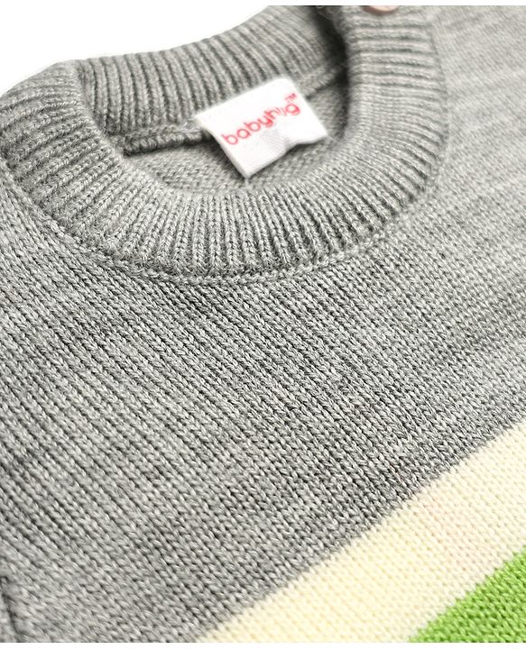 Babyhug Knit Full Sleeves Striped Sweater Set - Light Green & Grey