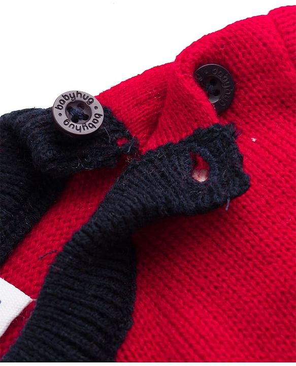 Babyhug Knit Full Sleeves Striped Sweater Set - Navy Blue & Red