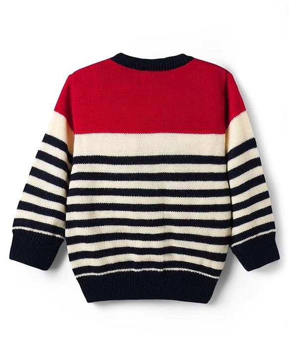 Babyhug Knit Full Sleeves Striped Sweater Set - Navy Blue & Red