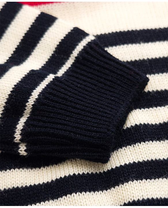 Babyhug Knit Full Sleeves Striped Sweater Set - Navy Blue & Red