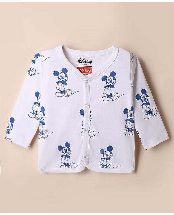 Babyhug Disney 100% Cotton Interlock Knit Full Sleeves Jhablas Mickey Mouse Print Pack of 3 - Blue & White