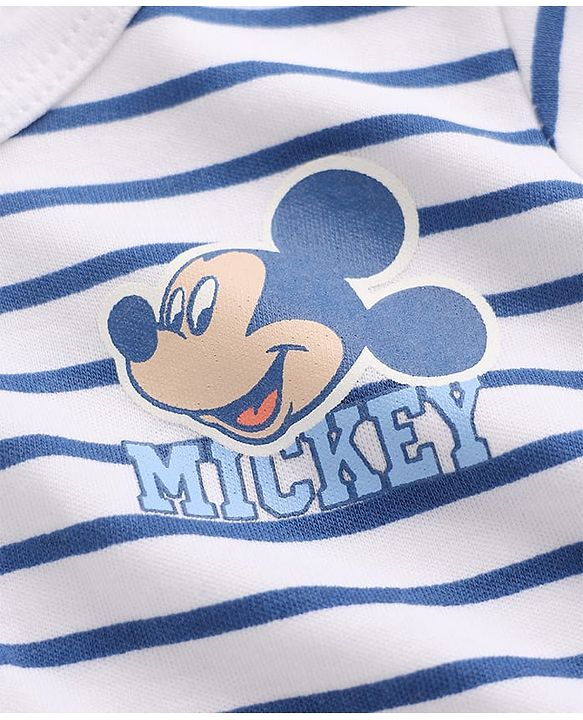 Babyhug Disney 100% Cotton Interlock Knit Full Sleeves Jhablas Mickey Mouse Print Pack of 3 - Blue & White
