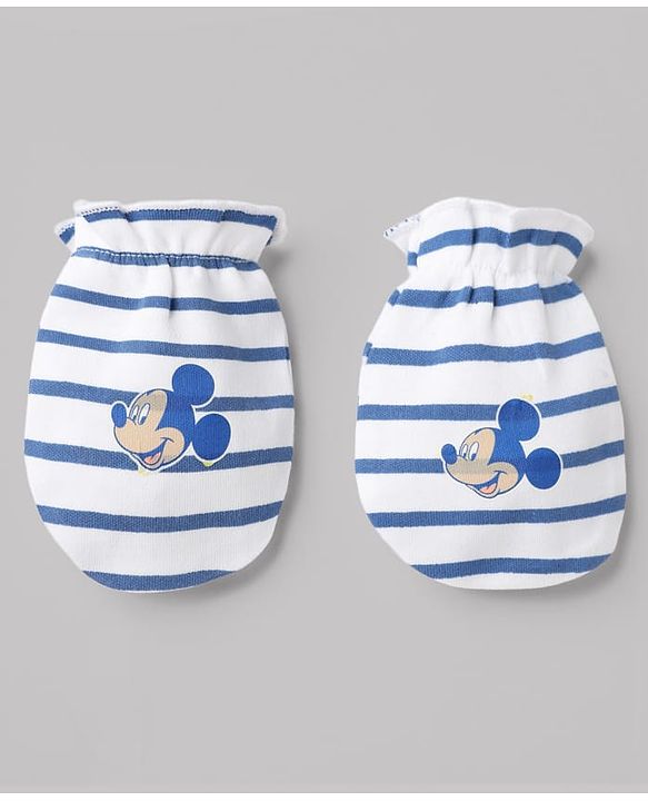 Babyhug Disney Cap Mitten and Booties With Mickey Mouse Graphic in White Cap Diameter - 9.5 cm
