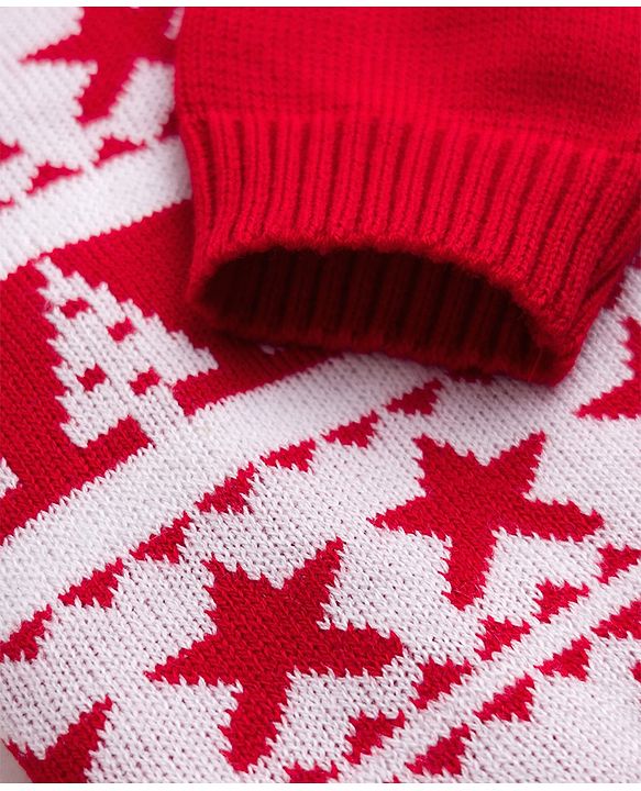 Babyhug Knit Full Sleeves Christmas Theme Printed Sweater Set - Red