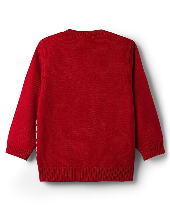 Babyhug Knit Full Sleeves Christmas Theme Printed Sweater Set - Red
